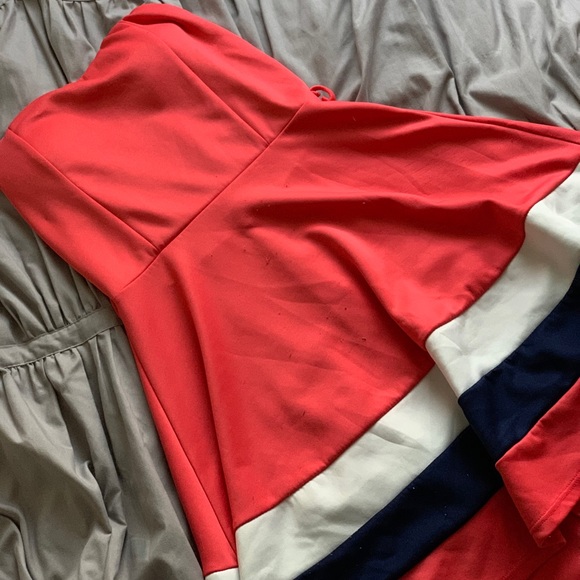 Bright Pink w/ Stripes Strapless Dress - Picture 1 of 2